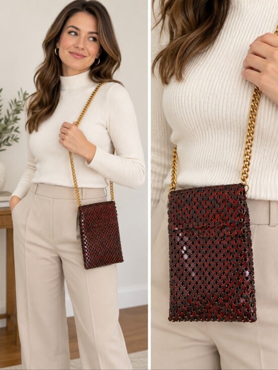 Whiting & Davis Handbags - Vintage Whiting & Davis Red Brown Tortoise Enameled Metal Mesh Shoulder Bag